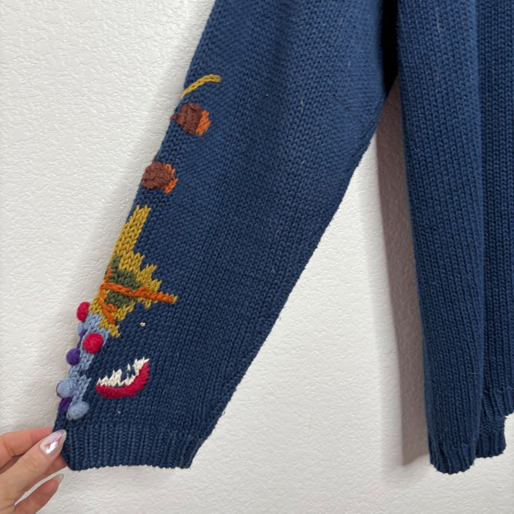 Vintage DBL Navy Blue Embroidered Pumpkin Fall Harvest Sweater Womens Large 1997 - Picture 6 of 7